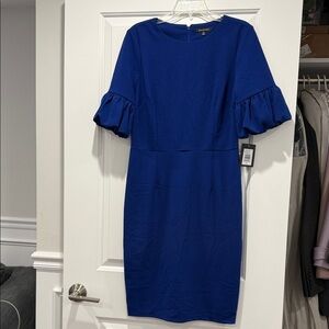 MARINA Cobalt Blue Ruffle-Sleeve Midi Dress